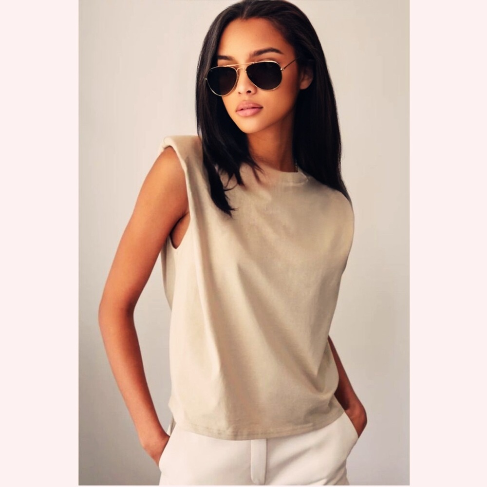Aritzia Babaton Shoulder Pad Tank in Khaki